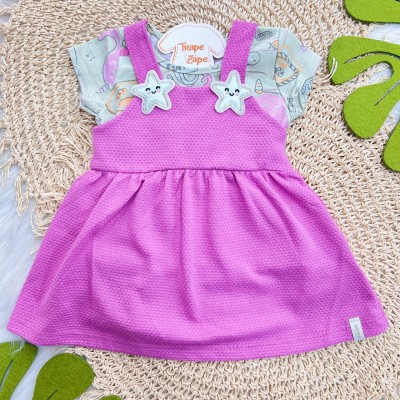 Conj. Blusa Fundo do Mar e Salopete Estrelinhas - Roxo